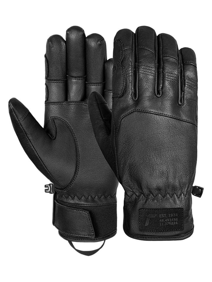 Leder-Ski-/ Snowboardfingerhandschuhe "Cooper" in Schwarz