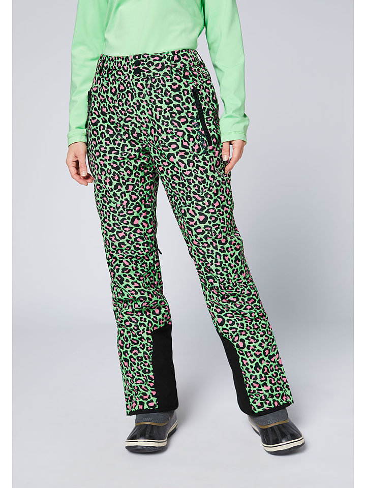 Ski-/snowboardbroek groen/zwart/roze
