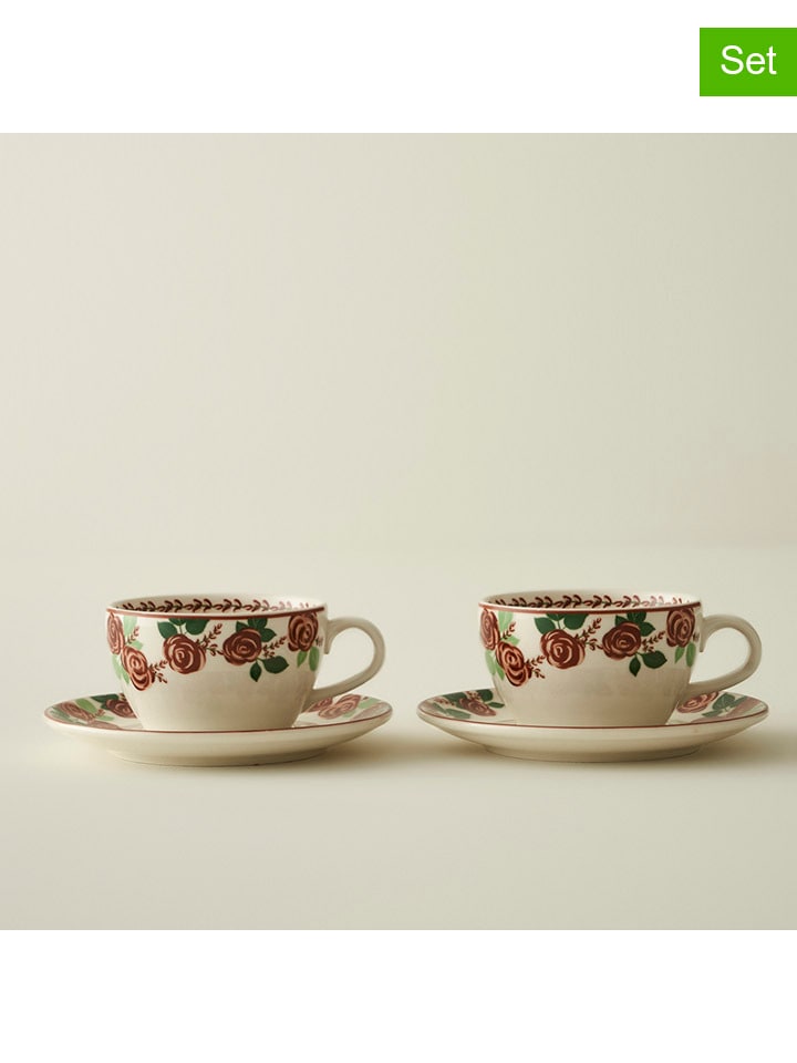 2-delige set: koffiekoppen wit/lichtroze - 270 ml