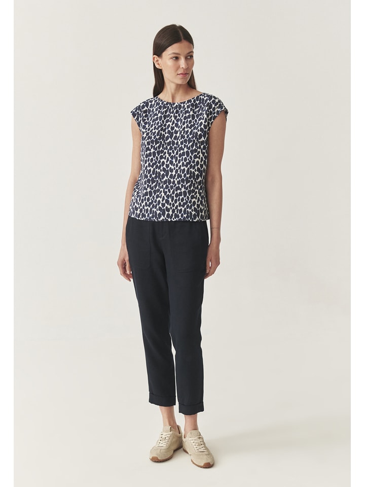 Blouse donkerblauw/wit