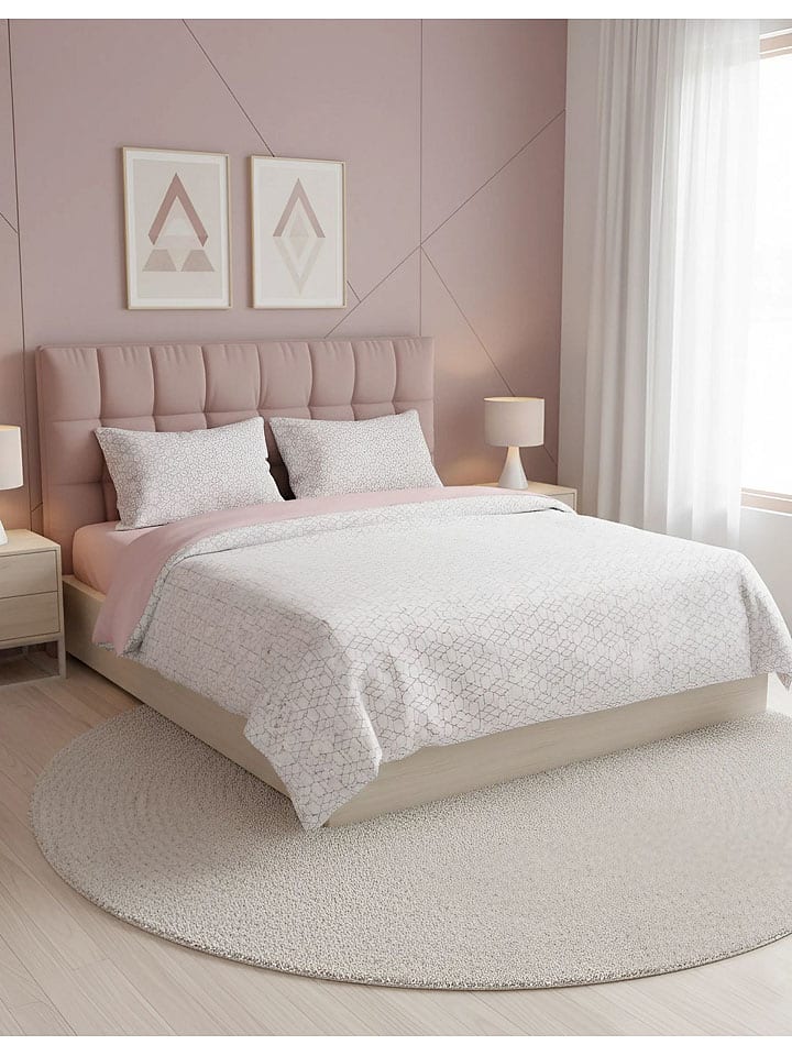 Renforcé beddengoedset wit/lichtroze
