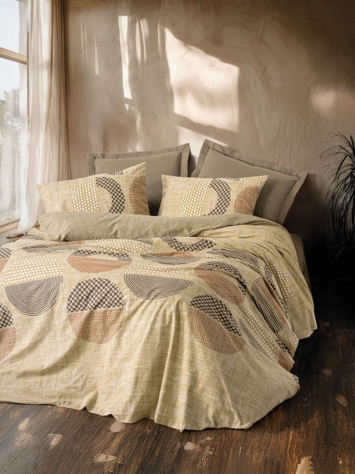 Renforcé-Bettwäsche-Set in Creme/ Braun