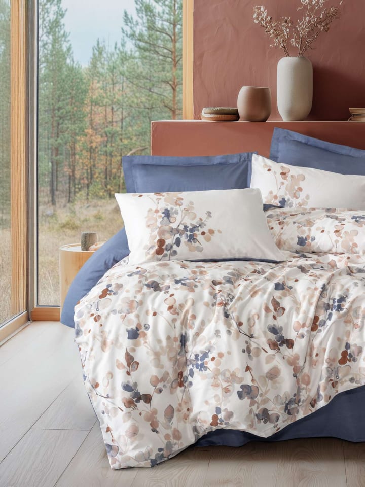 Satijnen beddengoedset "Nebulae" wit/blauw/beige