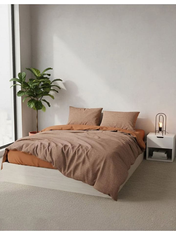 Renforcé beddengoedset lichtbruin/wit