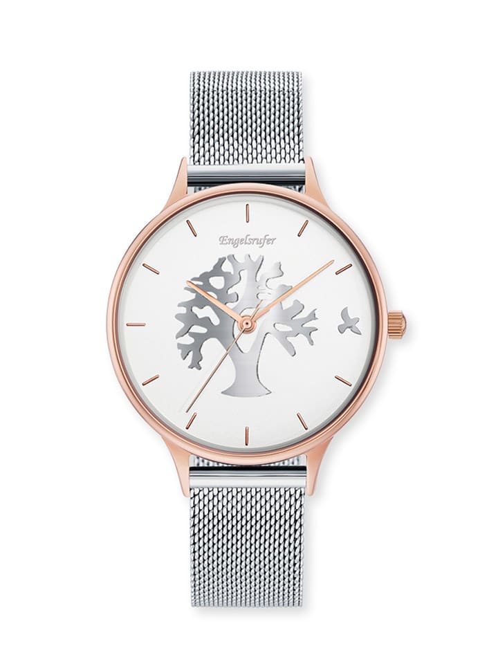 Quarzuhr "Lebensbaum" in Silber/ Rosa/ Weiß - Ø 34 mm