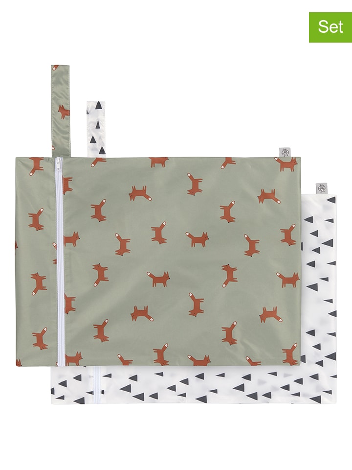 2er-Set: Wickeltaschen ''Little Forest Fox'' in Creme/ Khaki - (L)29 x (B)40 cm