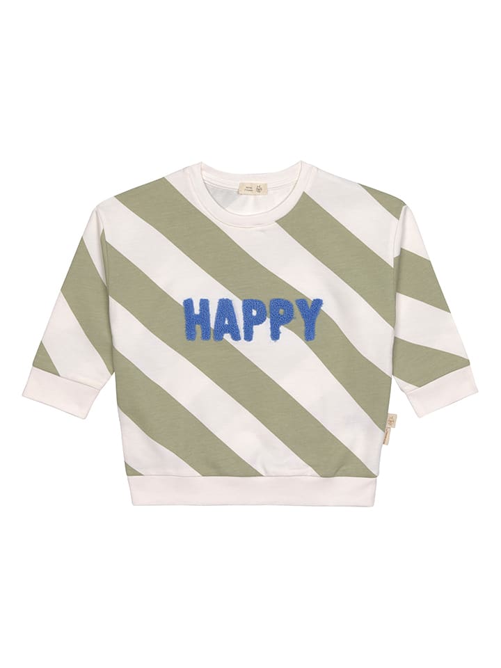 Sweatshirt in Creme/ Grün