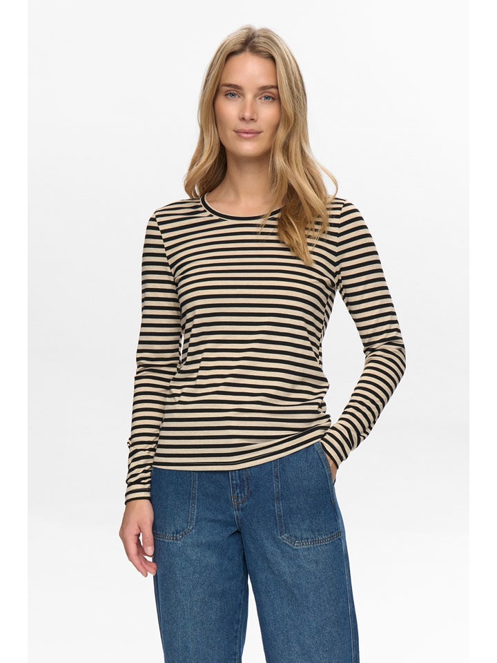 Longsleeve in Schwarz/ Beige