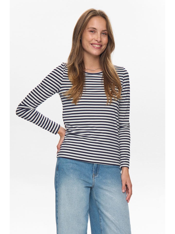 Longsleeve crème/donkerblauw