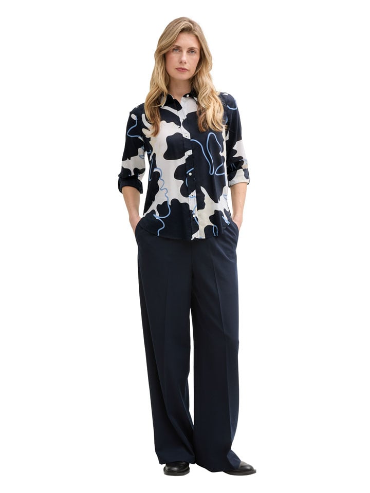 Bluse in Weiß/ Dunkelblau