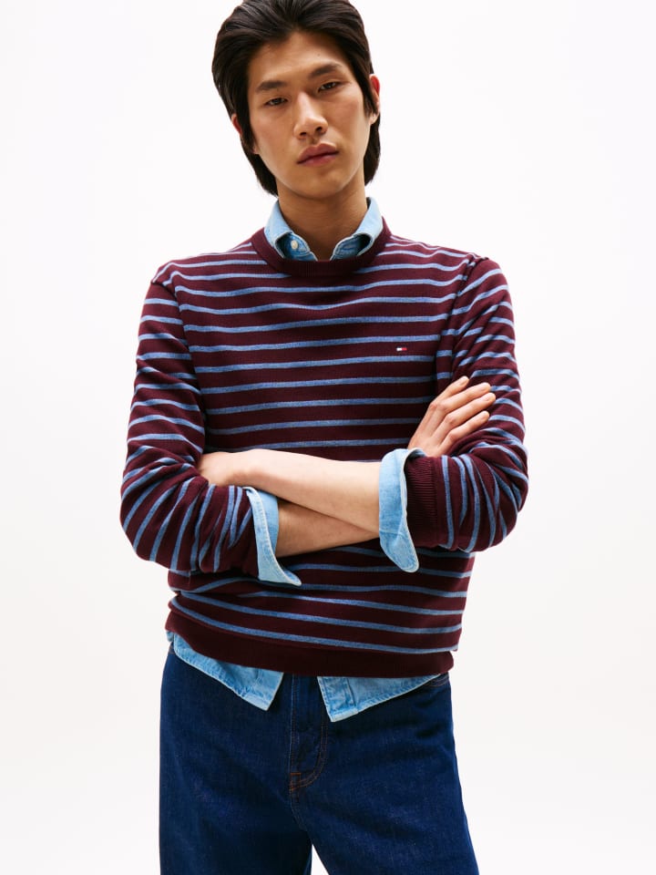 Pullover in Bordeaux/ Hellblau