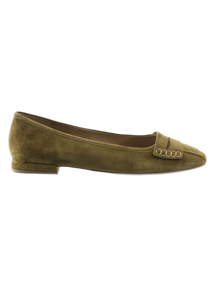 Skórzane baleriny w kolorze khaki