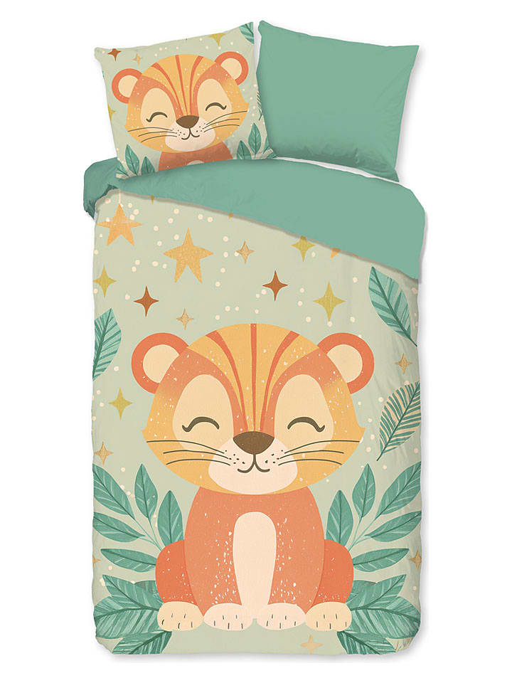 Microvezel beddengoedset "Thijn" turquoise/oranje