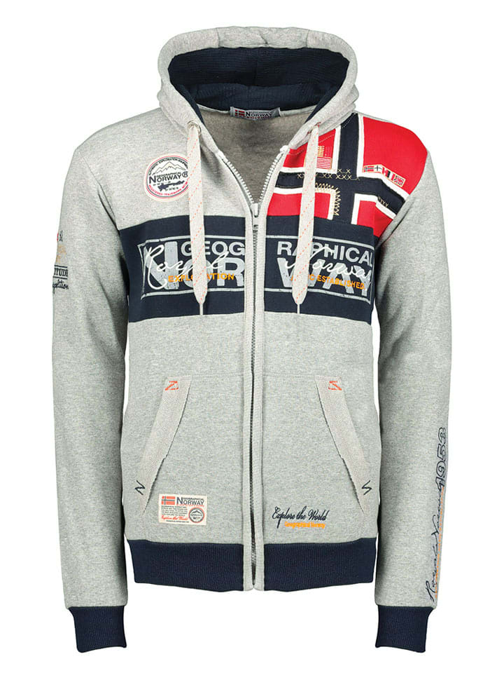 Sweatjacke in Grau/ Rot/ Dunkelblau