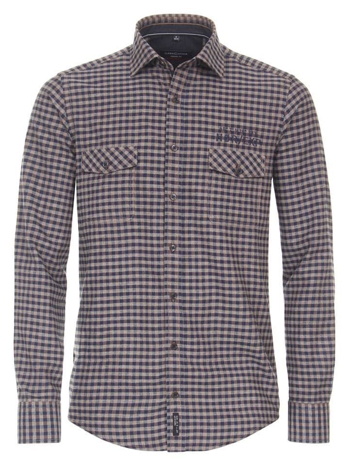 Hemd - Casual fit - in Dunkelblau/ Hellbraun