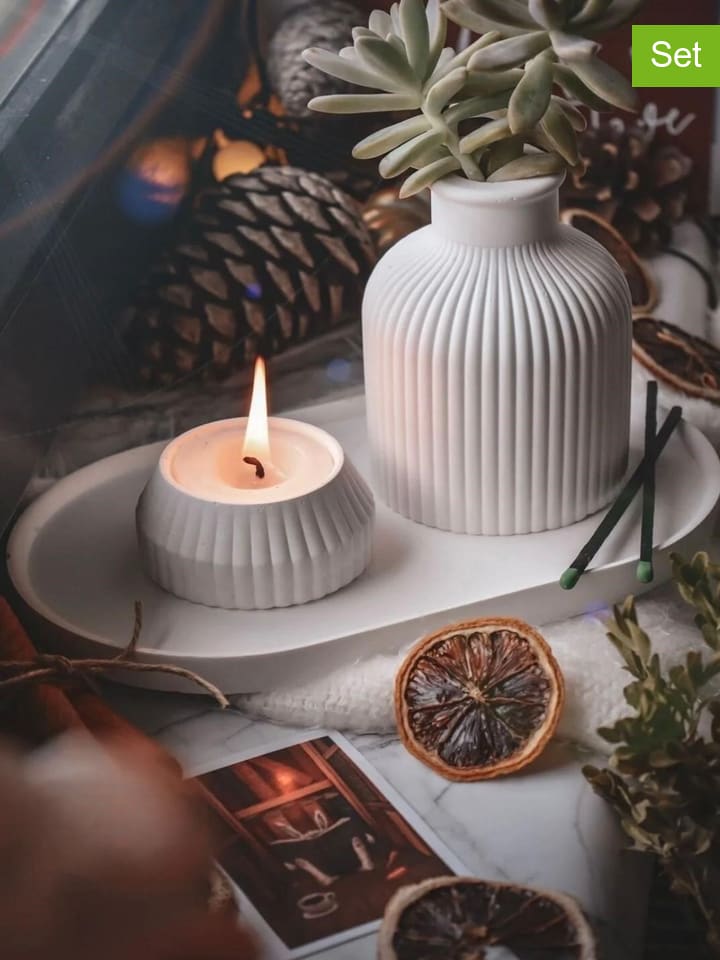 3-delige set: deco- & geurkaarsenset wit