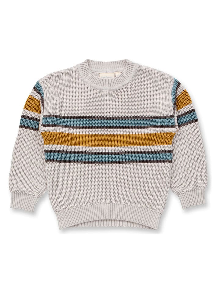 Sweter "Delia" w kolorze musztardowo-zielono-kremowym