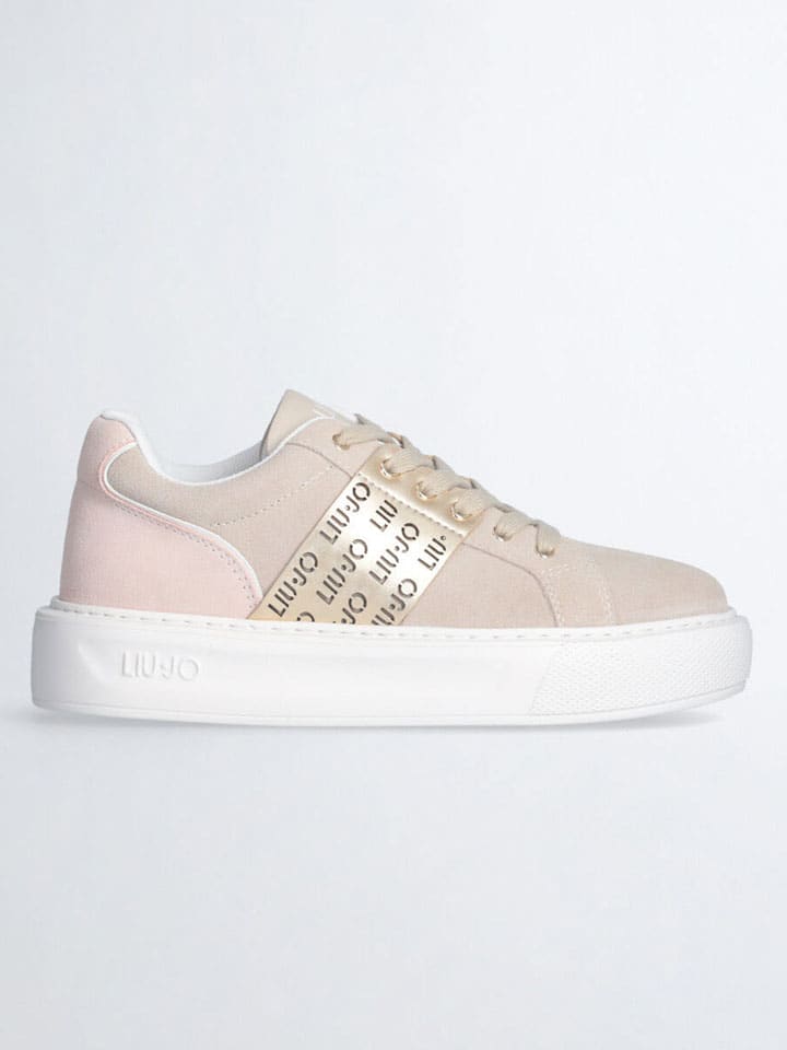 Skórzane sneakersy w kolorze beżowo-złoto-jasnoróżowym