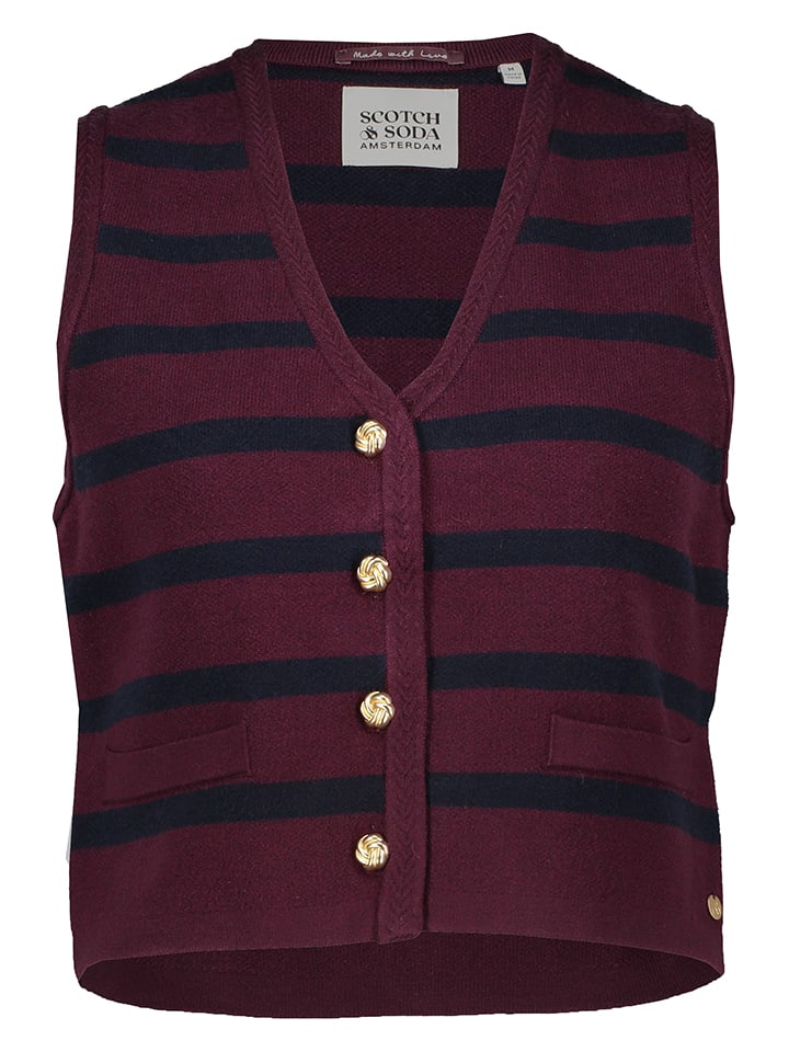 Gebreide bodywarmer bordeaux/donkerblauw