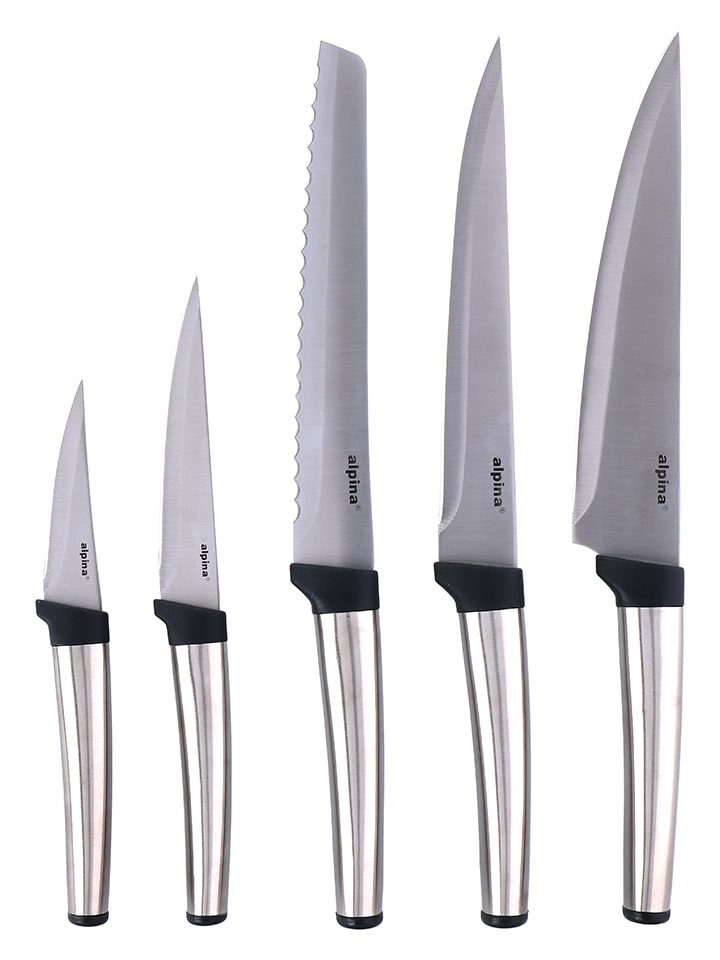 5tlg. Küchenmesser-Set in Silber