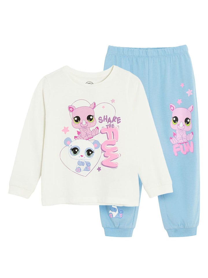 Pyjama in Creme/ Hellblau