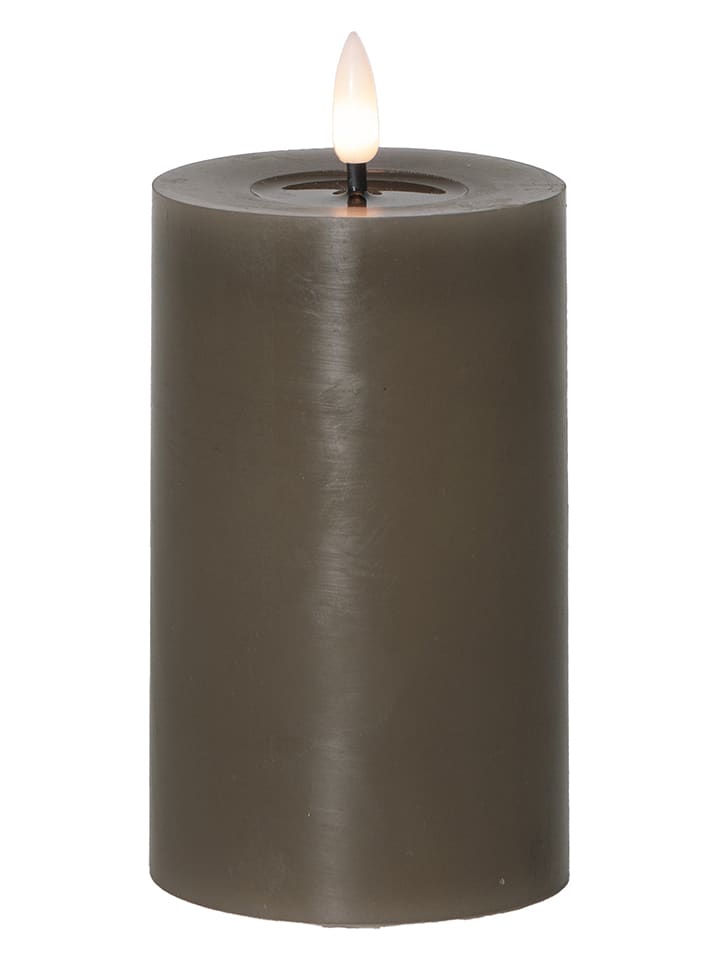 Świeca woskowa LED w kolorze szarobrązowym - wys. 15 cm