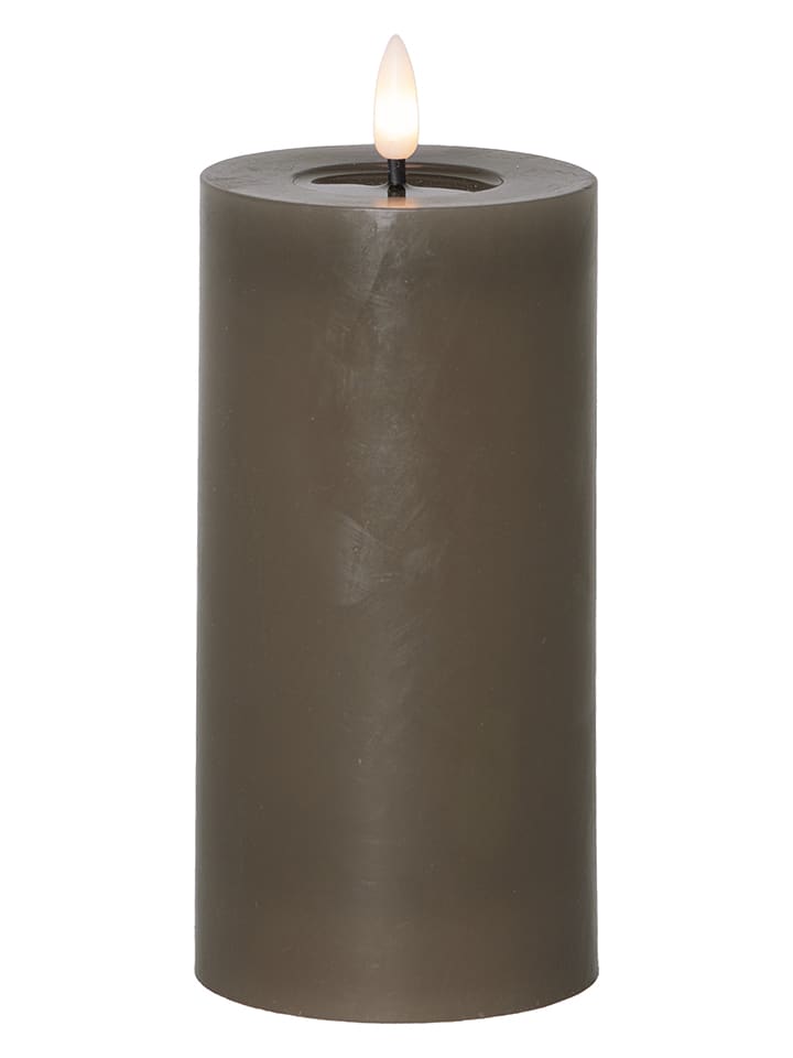 Świeca woskowa LED "Flame Flow Pillar" w kolorze szarobrązowym - wys. 17,5 cm