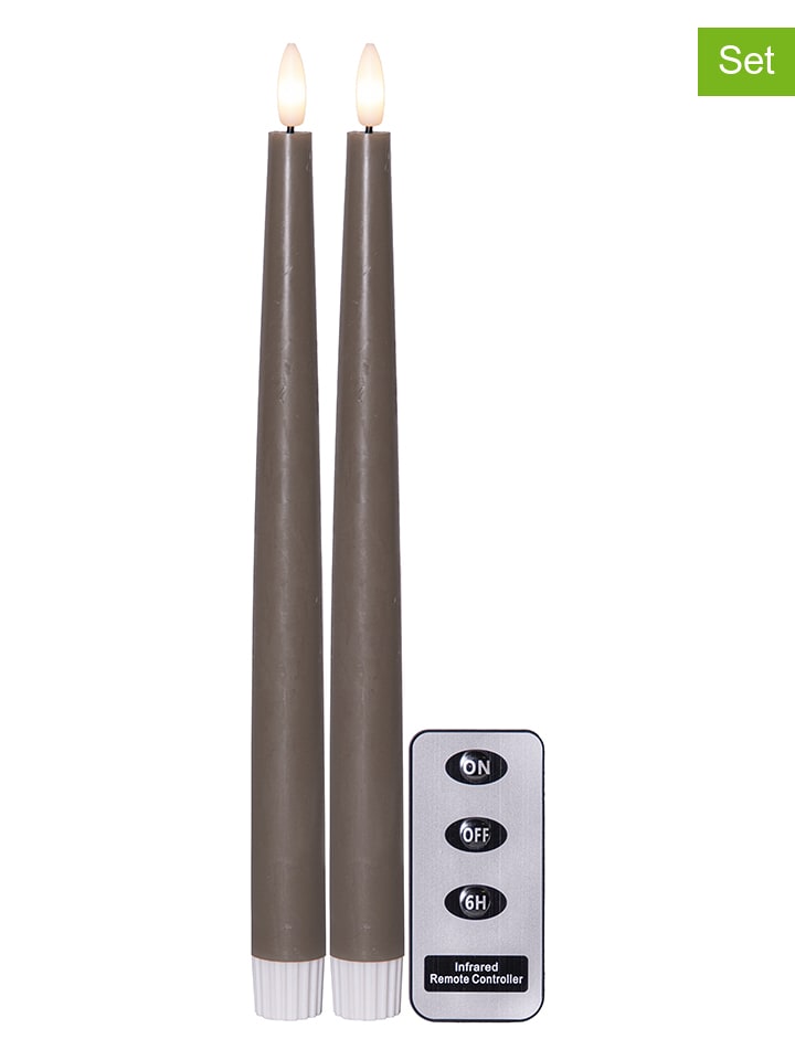 2er-Set: LED-Kerzen "Flamme Slim" in Braun - (H)28,5 cm