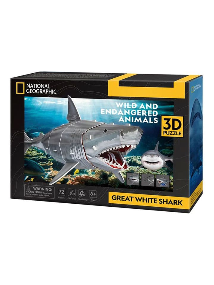 72-częściowe puzzle 3D "Great white shark" - 8+