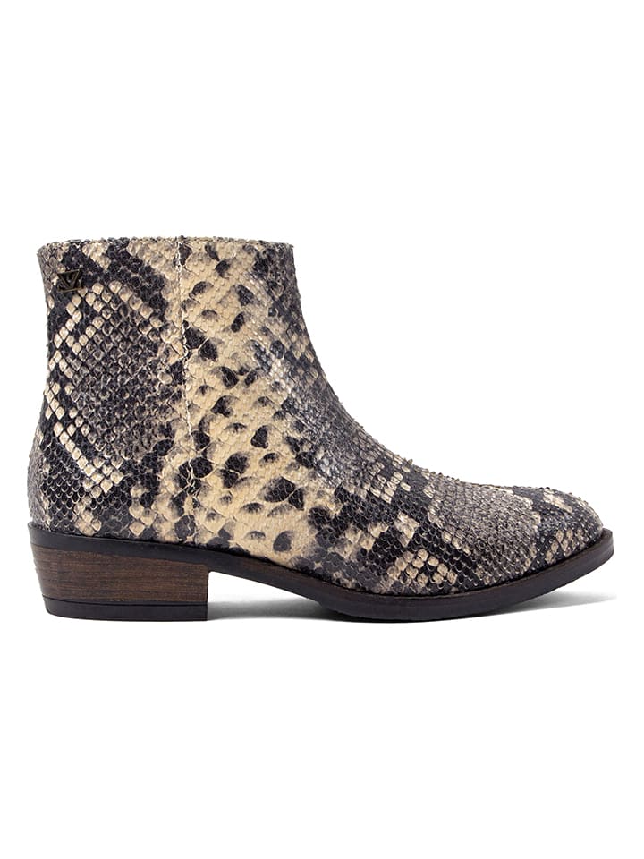 Leder-Boots in Beige/ Schwarz