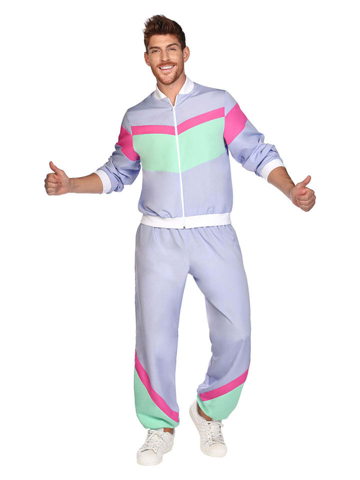 2-częściowy kostium "80s jogging suit" w kolorze fioletowo-zielono-różowym