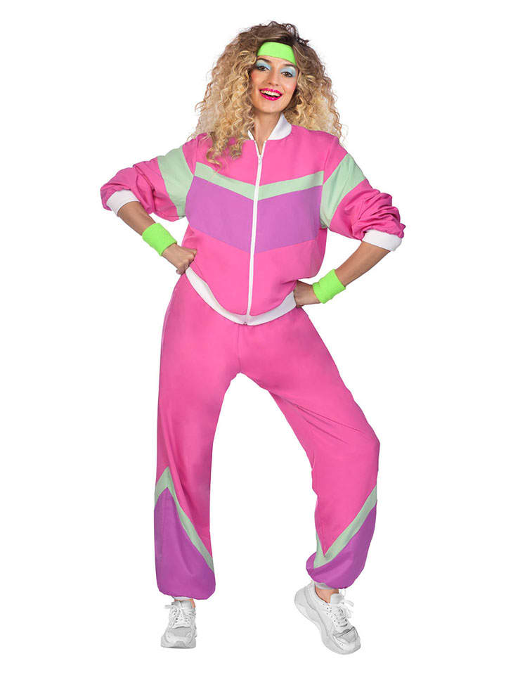 2-częściowy kostium "80s jogging suit" w kolorze różowo-fioletowo-zielonym