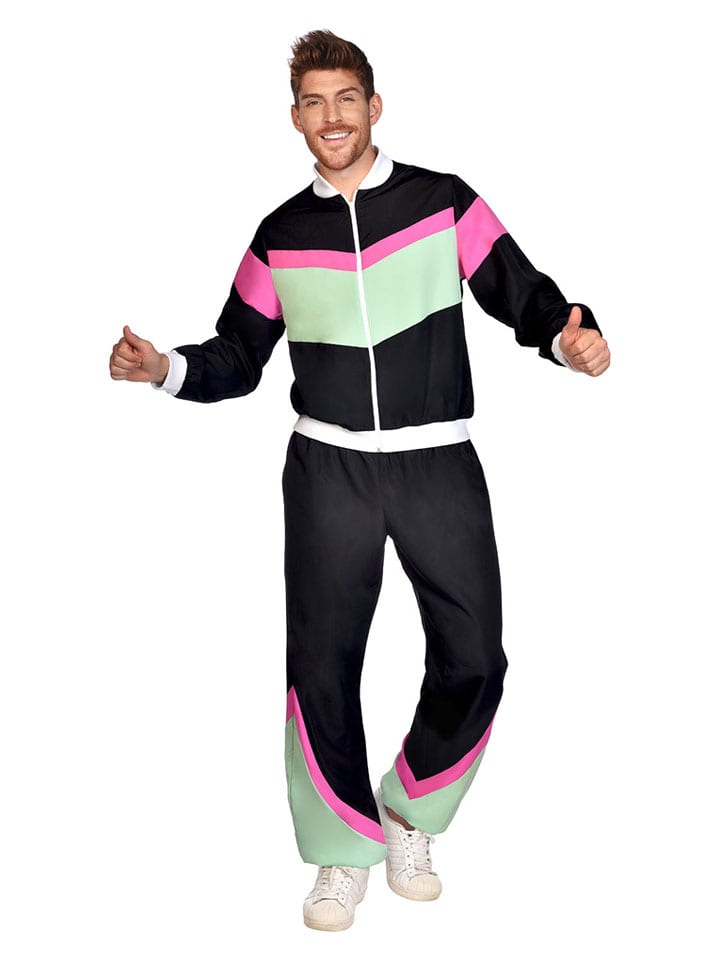 2-delig kostuum "80er Jahre Jogginanzug" zwart/groen/roze