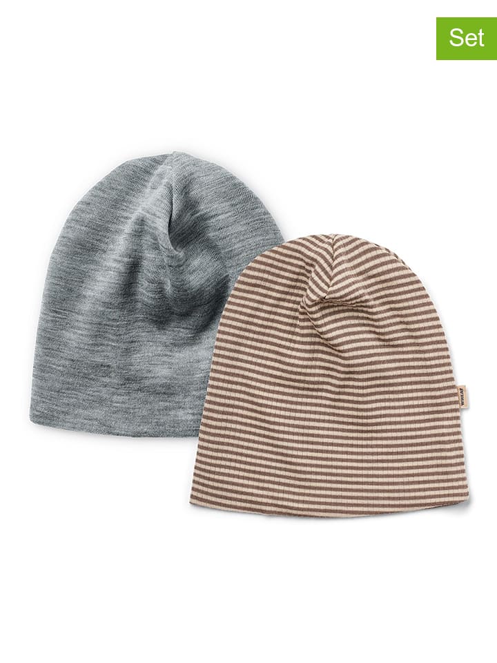 2er-Set: Mützen in Grau/ Beige
