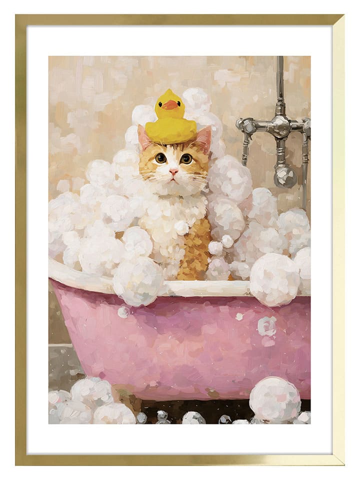 Ingelijste kunstdruk "Cat In The Bath" - (L)70 x (B)50 cm
