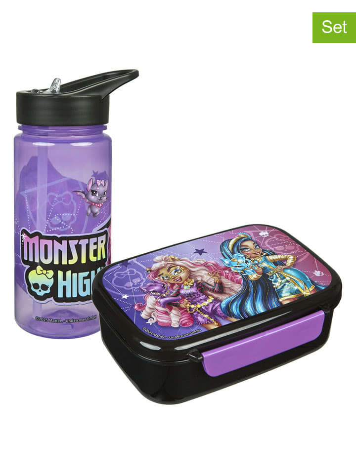 2tlg. Set: Brotzeitdose & Trinkflasche "Monster High" in Lila