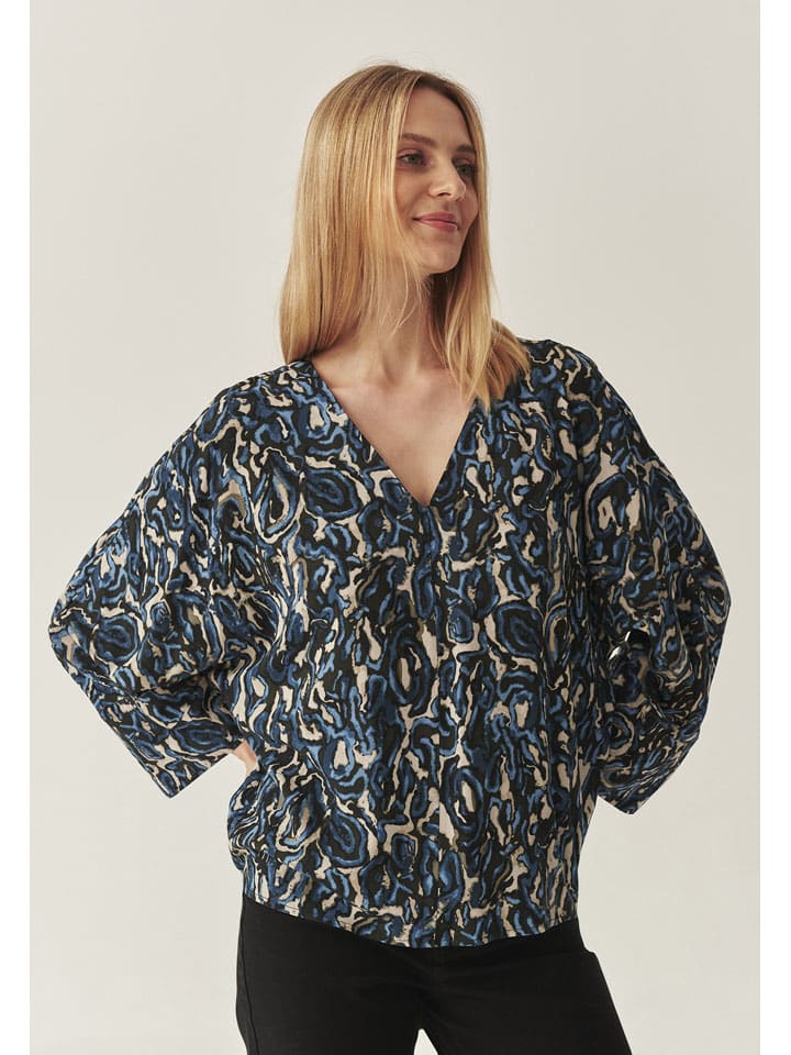 Blouse donkerblauw/beige