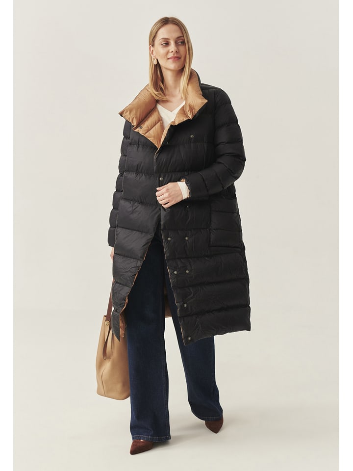 Omkeerbare wintermantel zwart/camel