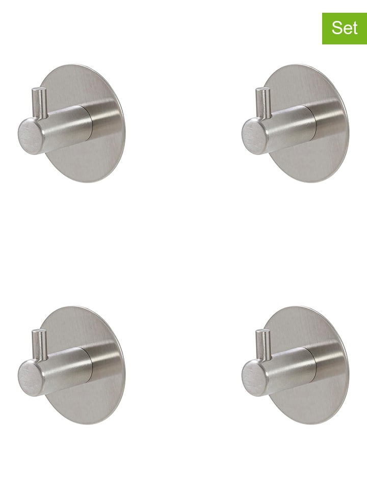 4-delige set: handdoekhaken "Rhino" zilverkleurig - Ø 4 cm