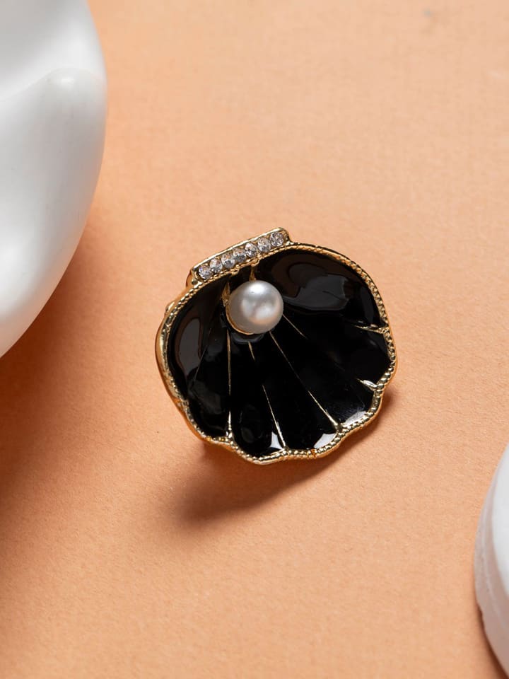 Brosche in Schwarz/ Gold/ Weiß