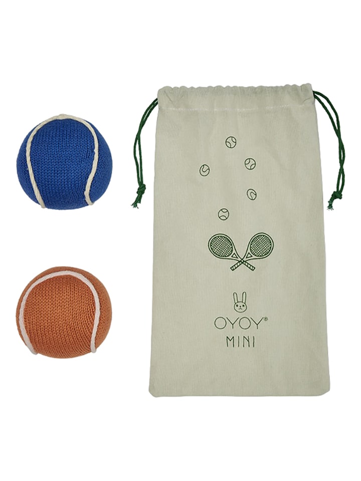 Babyrassel "Tennis Ball" in Blau/ Orange - ab Geburt