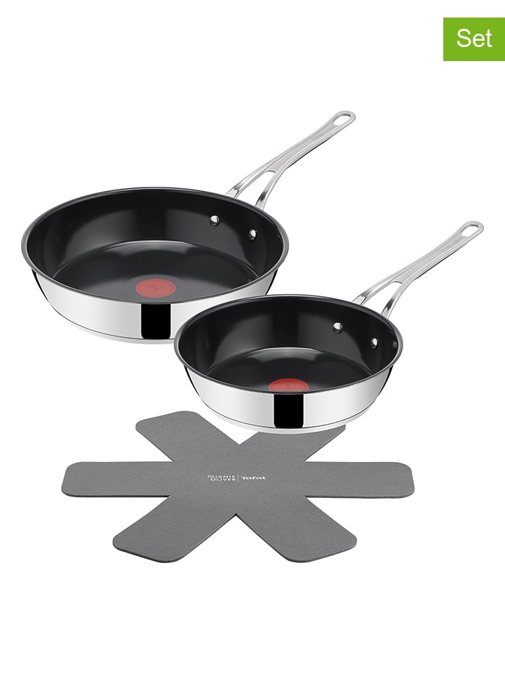 3-delige set: pan en pannenbeschermer "Jo Classic" zilverkleurig/zwart
