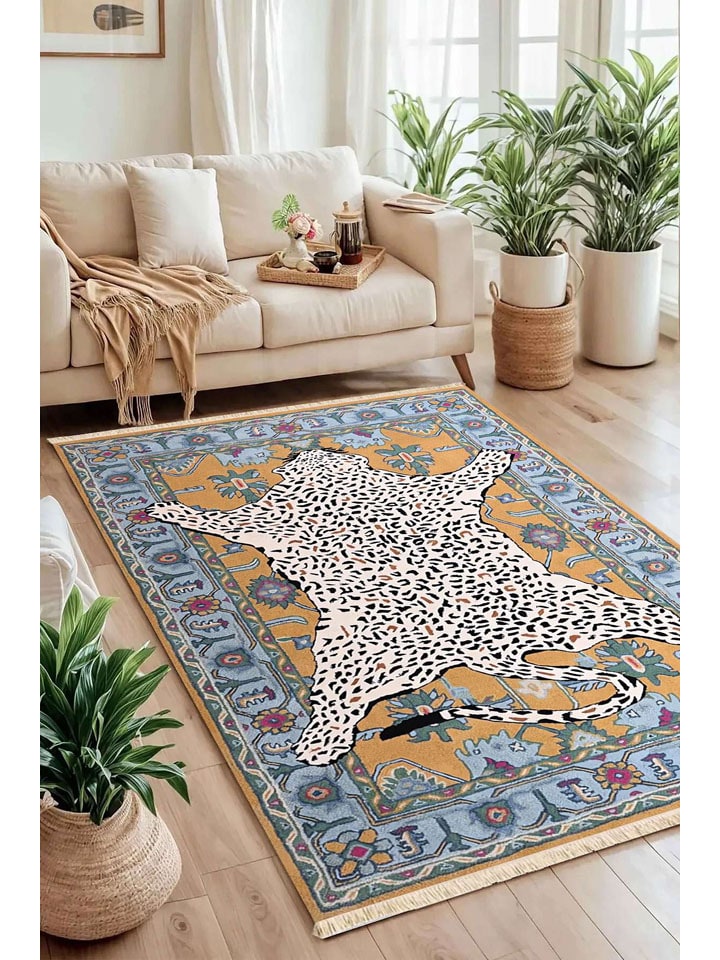 Katoenen tapijt ''243'' beige/lichtblauw