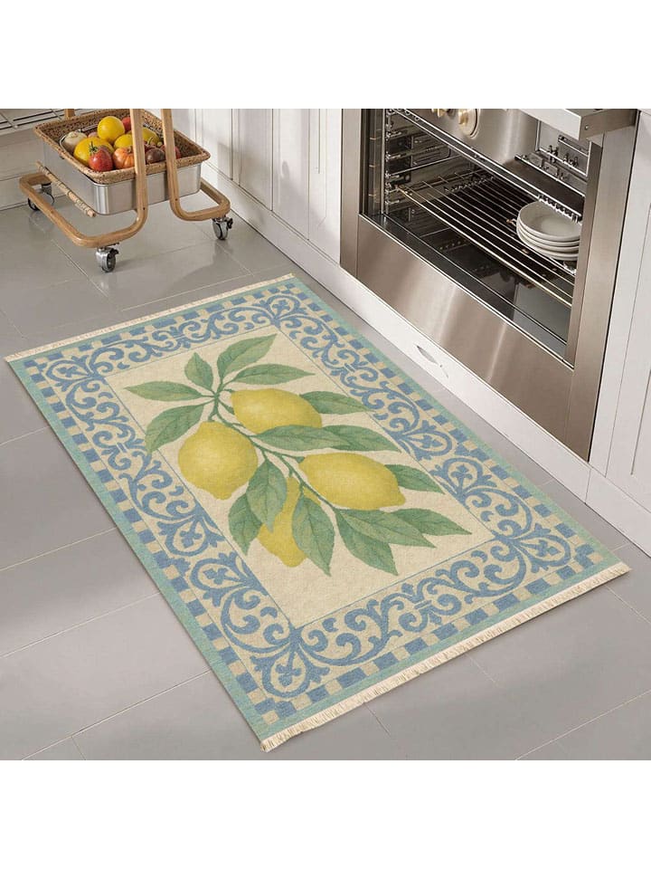 Katoenen tapijt ''276'' beige/geel/lichtblauw