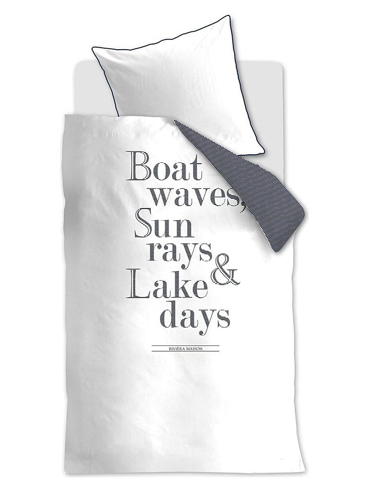 Bettwäsche-Set "Lake Days" in Weiß/ Dunkelblau