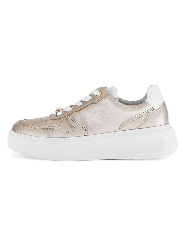 Leder-Sneakers in Gold/ Weiß