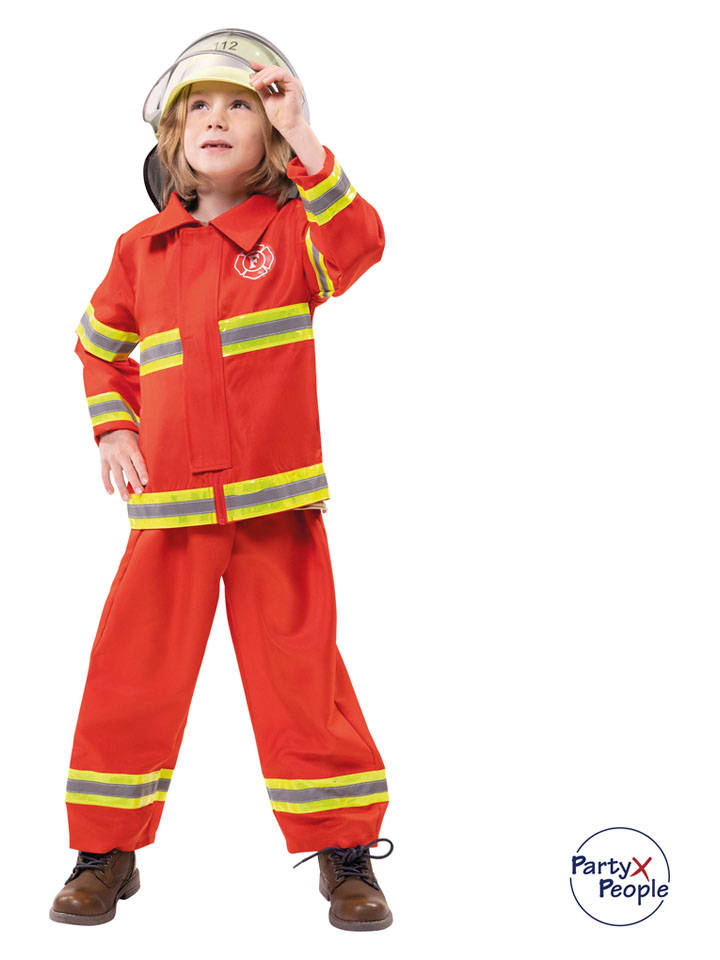 3tlg. Kostüm "Feuerwehrmann" in Rot