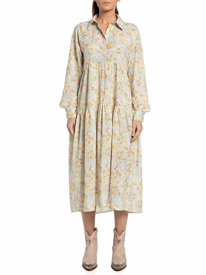 Kleid in Grün/ Gelb/ Beige