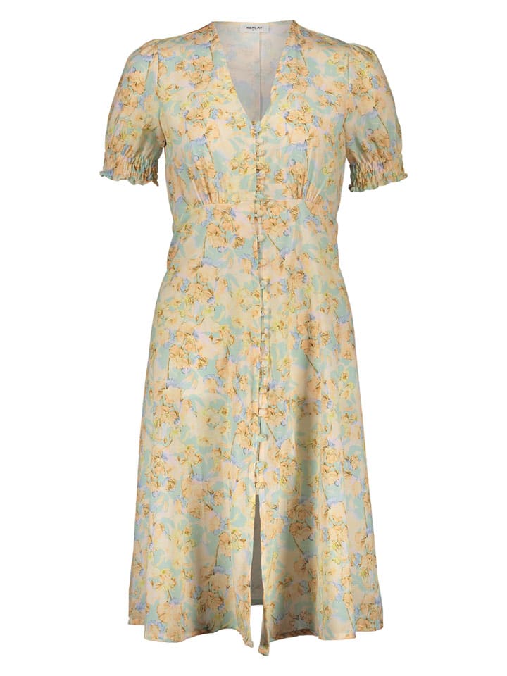 Kleid in Grün/ Gelb/ Beige