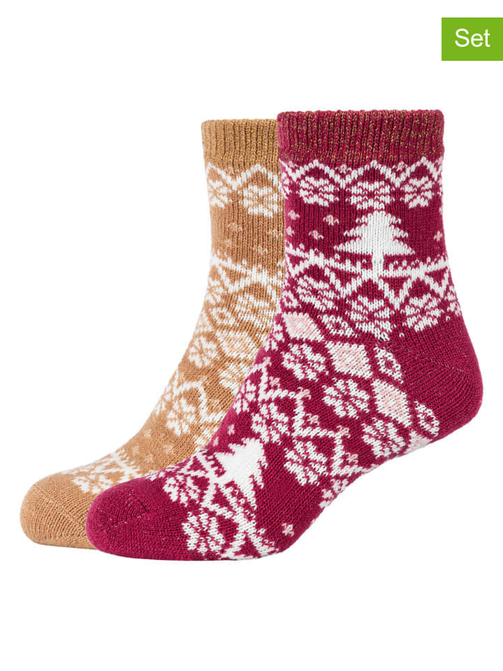 2-delige set: sokken camel/rood